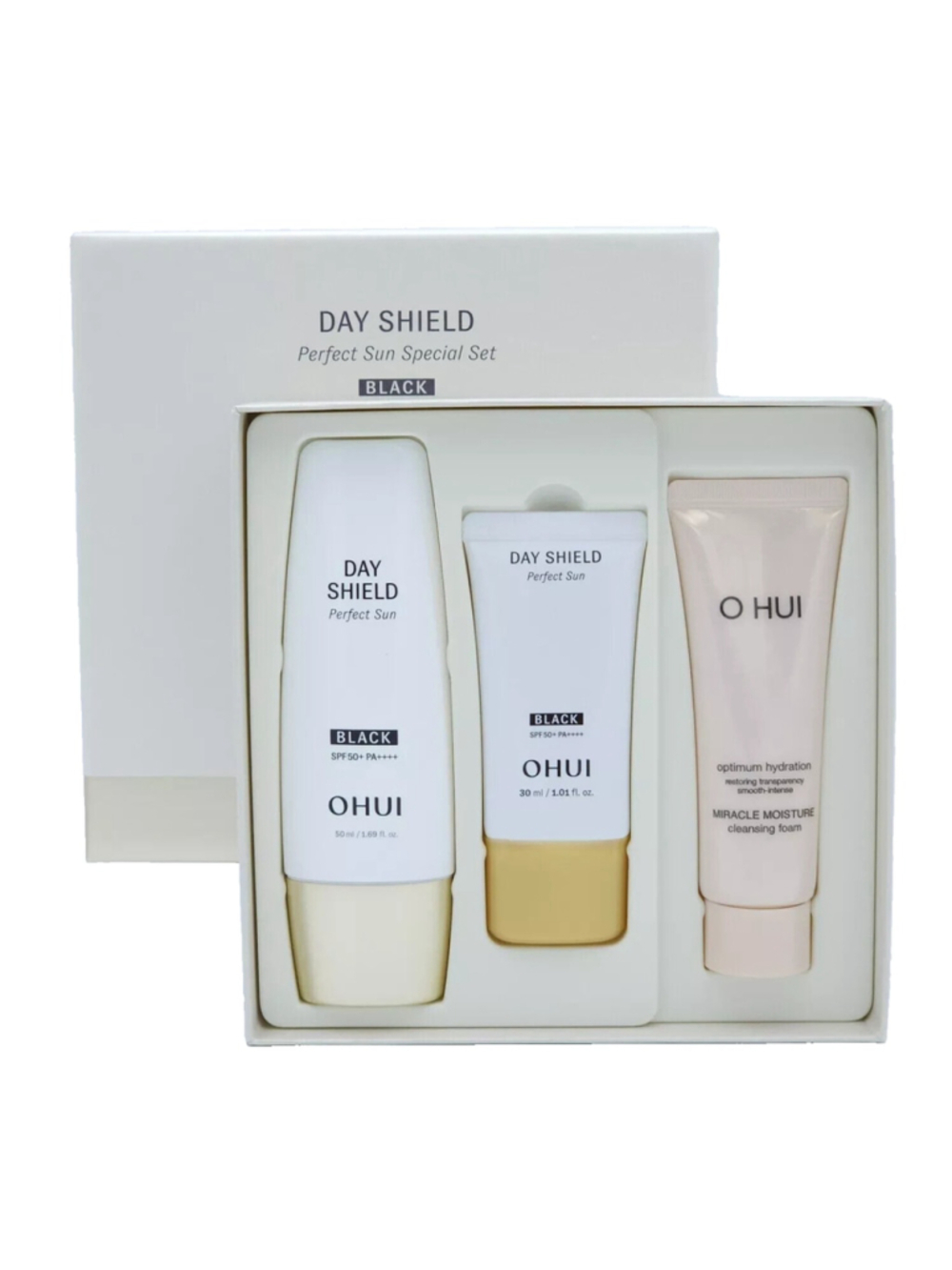 O HUI Day Shield Perfect Sun Black Special Set 3 Items SPF50+ PA++++ K-Beauty